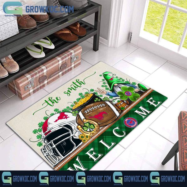SMU Mustangs St. Patrick’s Day Shamrock Personalized Doormat