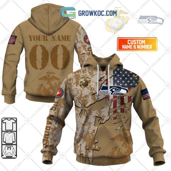 Seattle Seahawks Marine Camo Veteran Personalized Hoodie Shirts