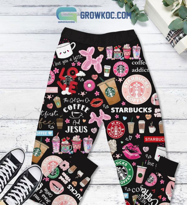Starbucks Cupid Need Coffee Black Fleece Pajamas Set