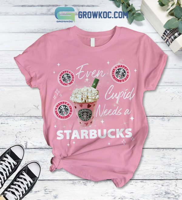 Starbucks Cupid Need Coffee Fleece Pajamas Set Pink