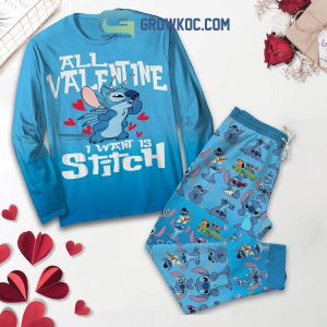 Stitch All I Want For Valentine Fleece Pajamas Set Long Sleeve