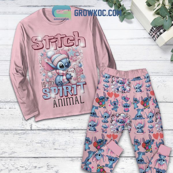 Stitch Spirit Animal Valentine Fleece Pajamas Set Long Sleeve