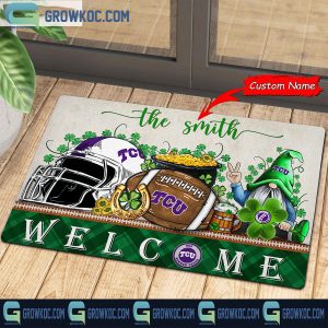 TCU Horned Frogs St. Patrick’s Day Shamrock Personalized Doormat