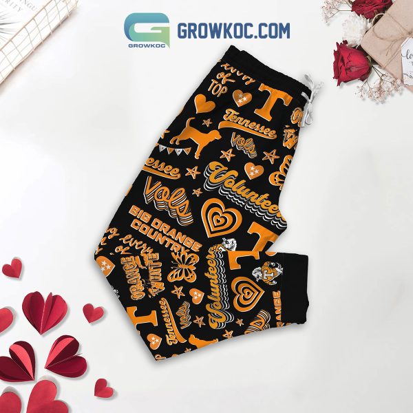 Tennessee Volunteers Fan Love Vols Black Fleece Pajamas Set Long Sleeve