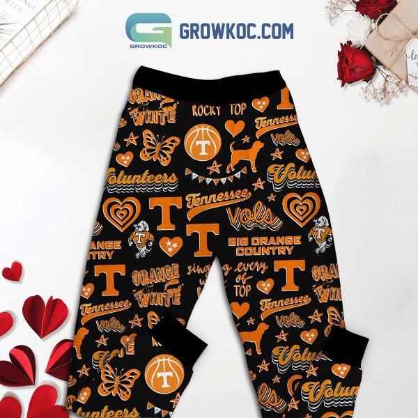 Tennessee Volunteers Fan Love Vols Black Fleece Pajamas Set Long Sleeve