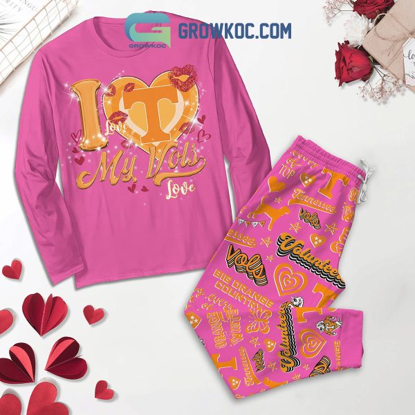 Tennessee Volunteers Fan Love Vols Pink Fleece Pajamas Set Long Sleeve