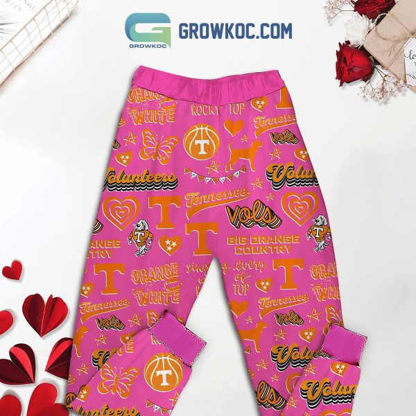 Tennessee Volunteers Fan Love Vols Pink Fleece Pajamas Set Long Sleeve