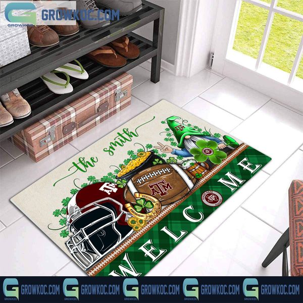 Texas A&M Aggies Welcome St Patrick’s Day Shamrock Personalized Doormat