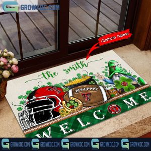 Texas Tech Red Raiders St. Patrick’s Day Shamrock Personalized Doormat