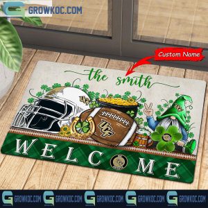 UCF Knights Welcome St Patrick’s Day Shamrock Personalized Doormat