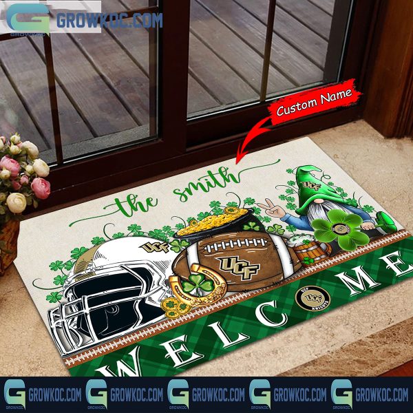 UCF Knights Welcome St Patrick’s Day Shamrock Personalized Doormat