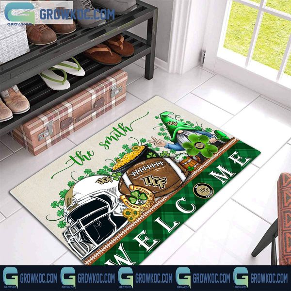 UCF Knights Welcome St Patrick’s Day Shamrock Personalized Doormat