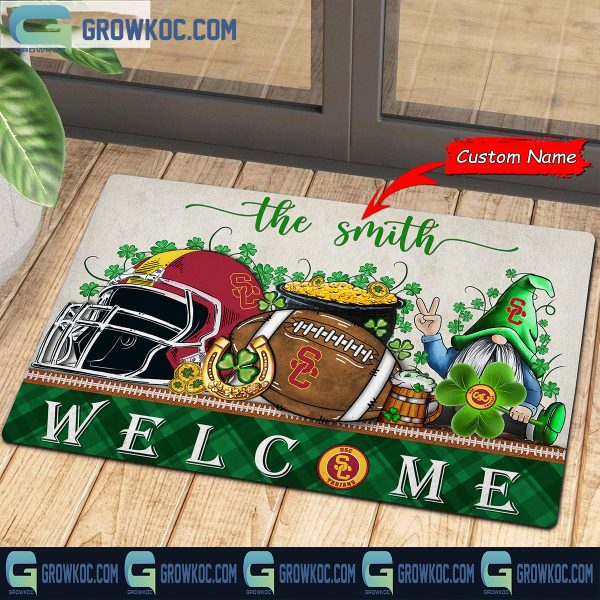 USC Trojans Welcome St Patrick’s Day Shamrock Personalized Doormat