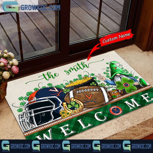 Virginia Cavaliers St. Patrick’s Day Shamrock Personalized Doormat