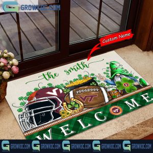 Virginia Tech Hokies St. Patrick’s Day Shamrock Personalized Doormat