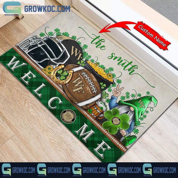 Wake Forest Demon Deacons St. Patrick’s Day Shamrock Personalized Doormat