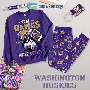 Washington Huskies Real Dawgs Wear Purple Fleece Pajamas Set Long Sleeve