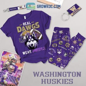 Washington Huskies Real Dawgs Wear Purple Fleece Pajamas Set