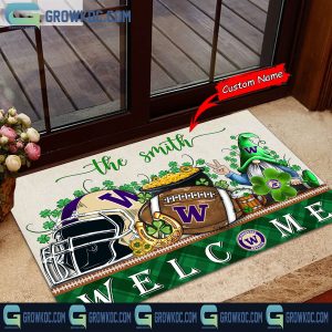 Washington Huskies St. Patrick’s Day Shamrock Personalized Doormat