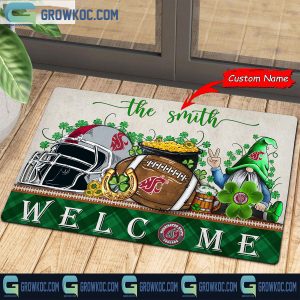 Washington State Cougars St. Patrick’s Day Shamrock Personalized Doormat