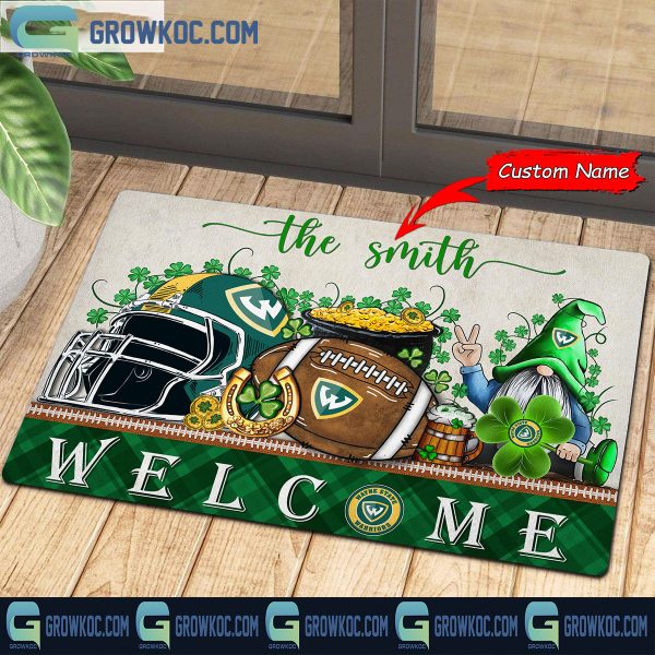 Wayne State Warriors St. Patrick’s Day Shamrock Personalized Doormat