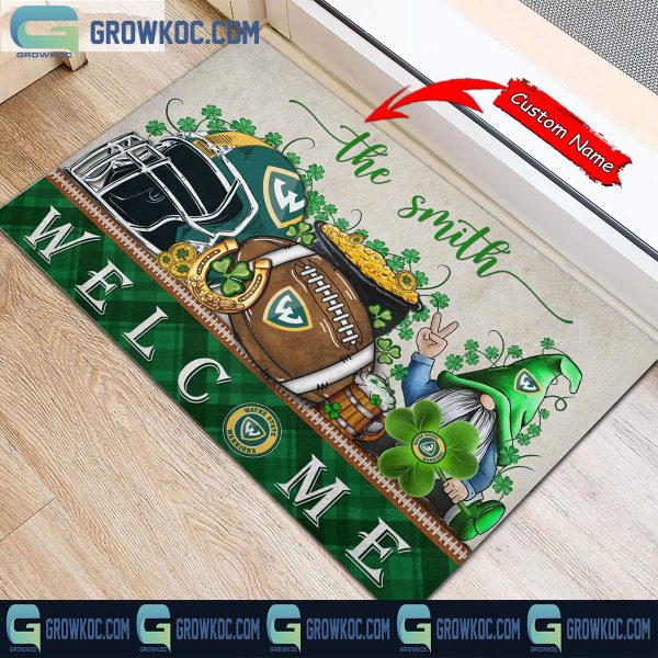 Wayne State Warriors St. Patrick’s Day Shamrock Personalized Doormat