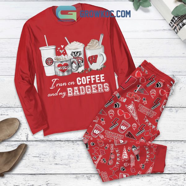 Wisconsin Badgers Run On Coffee Fleece Pajamas Set Long Sleeve