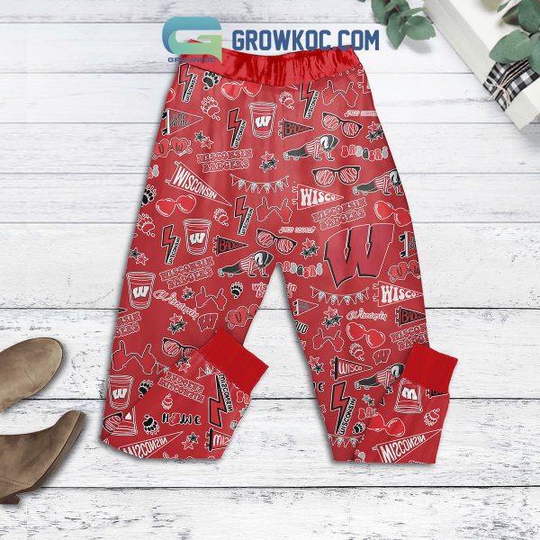 Wisconsin Badgers Run On Coffee Fleece Pajamas Set Long Sleeve