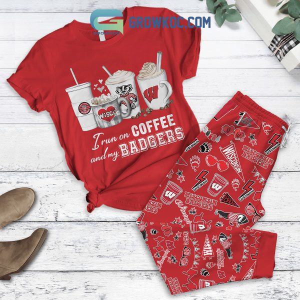 Wisconsin Badgers Run On Coffee Fleece Pajamas Set