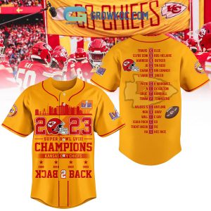 2023 Super Bowl Champions Kansas City Chiefs Back To Back Gold Design Baseball Jersey