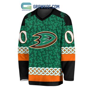 Anaheim Ducks St.Patrick’s Day Personalized Long Sleeve Hockey Jersey