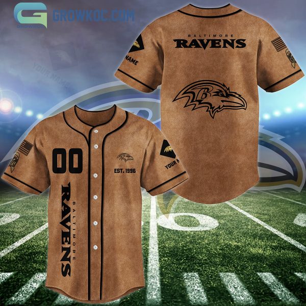 Baltimore Ravens Brown American Flag Personalized Baseball Jersey