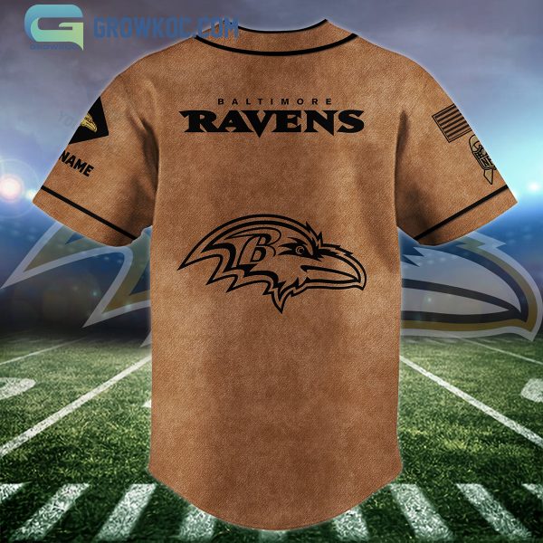 Baltimore Ravens Brown American Flag Personalized Baseball Jersey