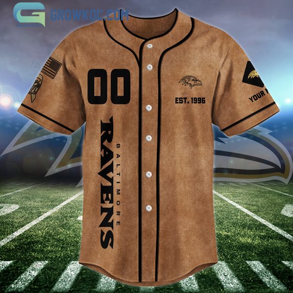 Baltimore Ravens Brown American Flag Personalized Baseball Jersey