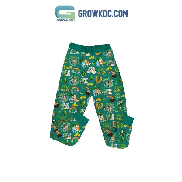 Bluey May Your Day Be Touched By Some Irish Luck Green Version Fleece Pajamas Set