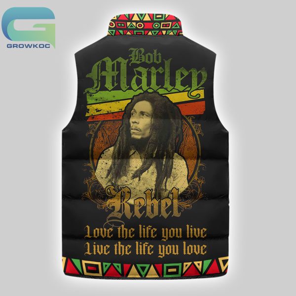 Bob Marley Rebel Love The Life You Live Sleeveless Puffer Jacket