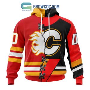 Calgary Flames Mix Reverse Retro Personalized Hoodie Shirts
