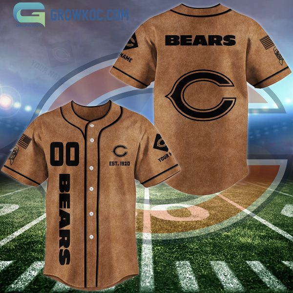 Chicago Bears Brown American Flag Personalized Baseball Jersey