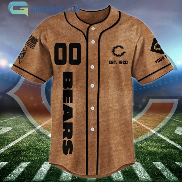 Chicago Bears Brown American Flag Personalized Baseball Jersey