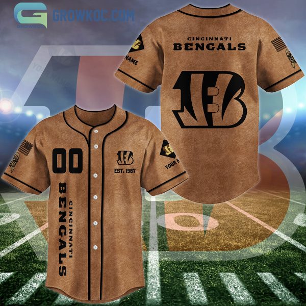 Cincinnati Bengals Brown American Flag Personalized Baseball Jersey