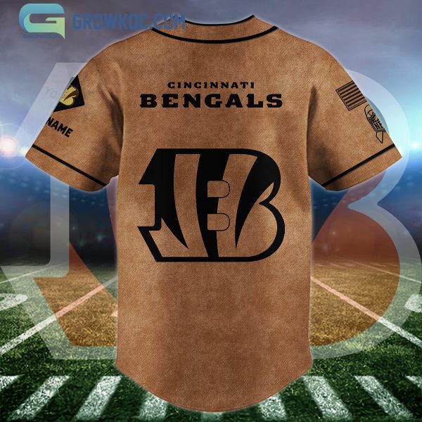 Cincinnati Bengals Brown American Flag Personalized Baseball Jersey