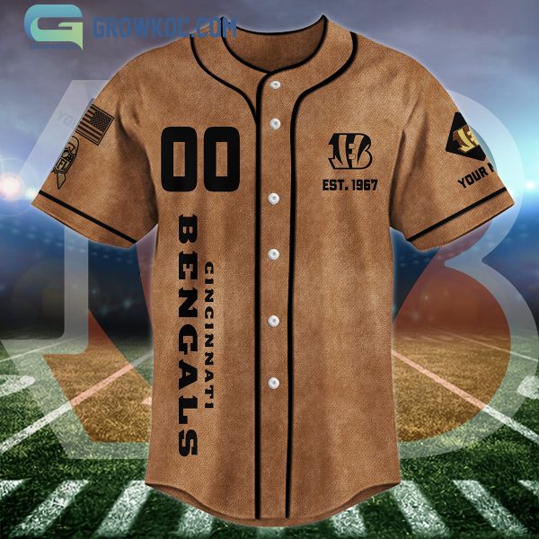 Cincinnati Bengals Brown American Flag Personalized Baseball Jersey