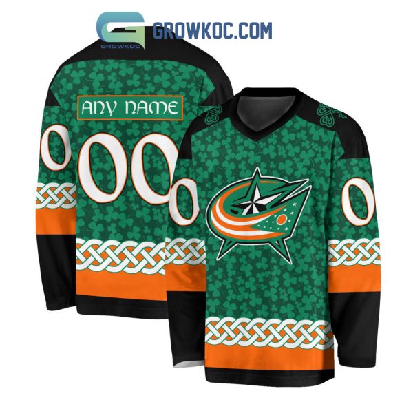 Columbus Blue Jackets St.Patrick’s Day Personalized Long Sleeve Hockey Jersey