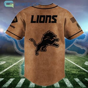 Detroit Lions Brown American Flag Personalized Baseball Jersey