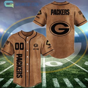 Green Bay Packers Brown American Flag Personalized Baseball Jersey