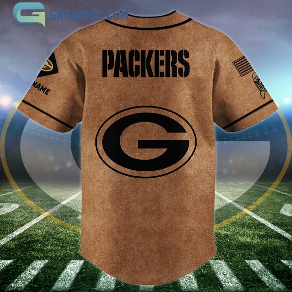 Green Bay Packers Brown American Flag Personalized Baseball Jersey