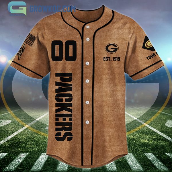 Green Bay Packers Brown American Flag Personalized Baseball Jersey