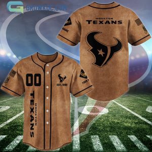Houston Texans Brown American Flag Personalized Baseball Jersey
