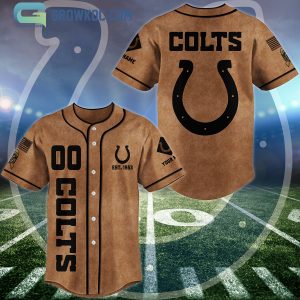 Indianapolis Colts Brown American Flag Personalized Baseball Jersey