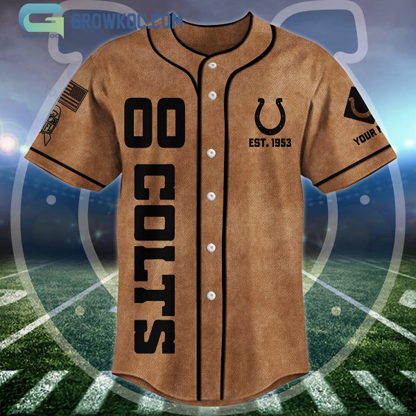 Indianapolis Colts Brown American Flag Personalized Baseball Jersey